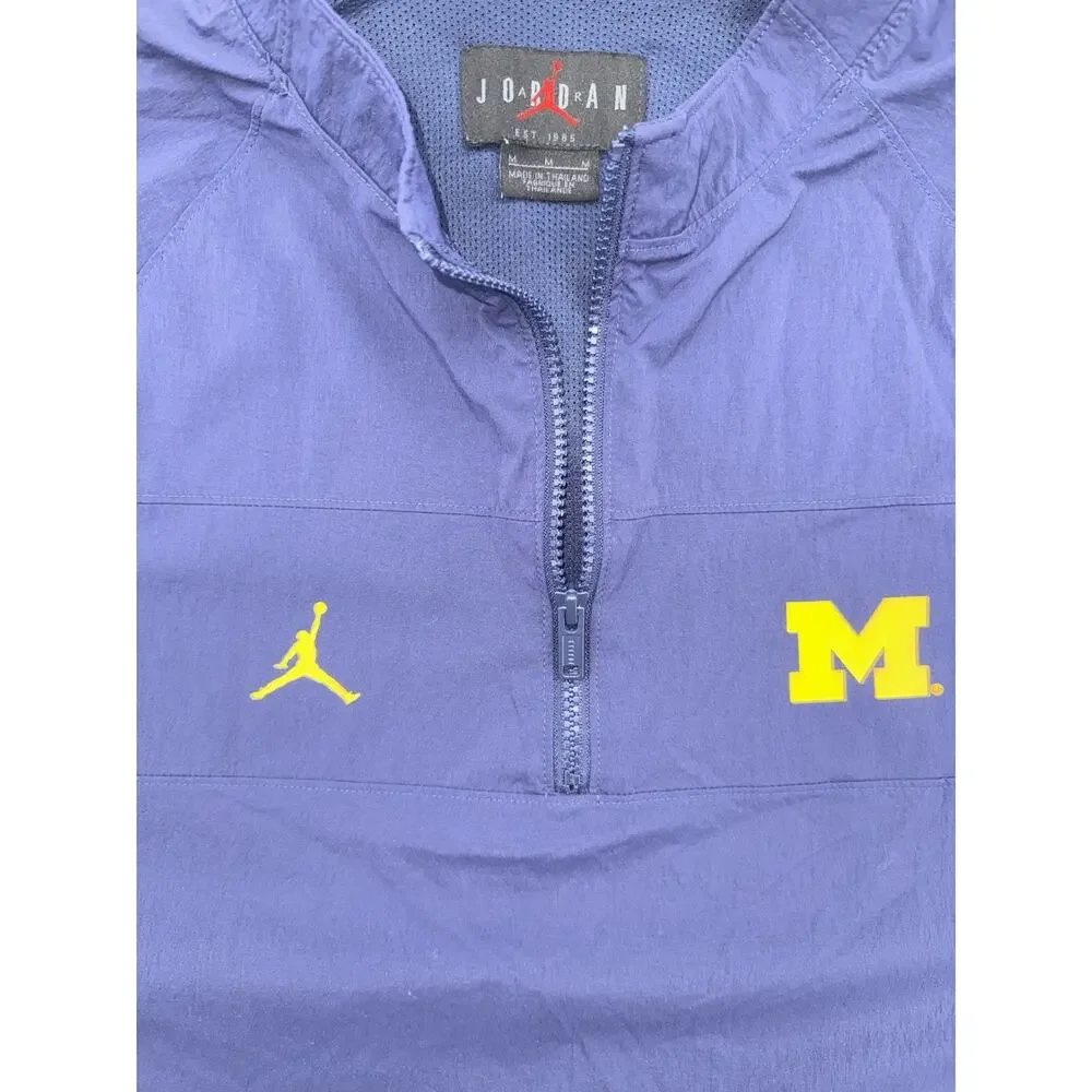 Jordan Michigan Wolverines Pullover Windbreaker Jacket Mens Medium Blue